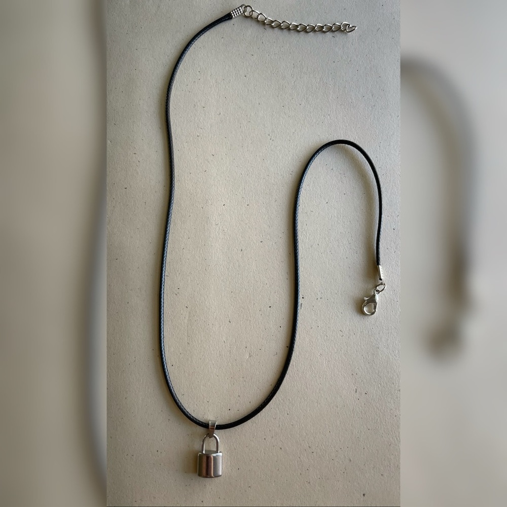 Silver Pad-Lock Cord Necklace - Picture 3 of 3